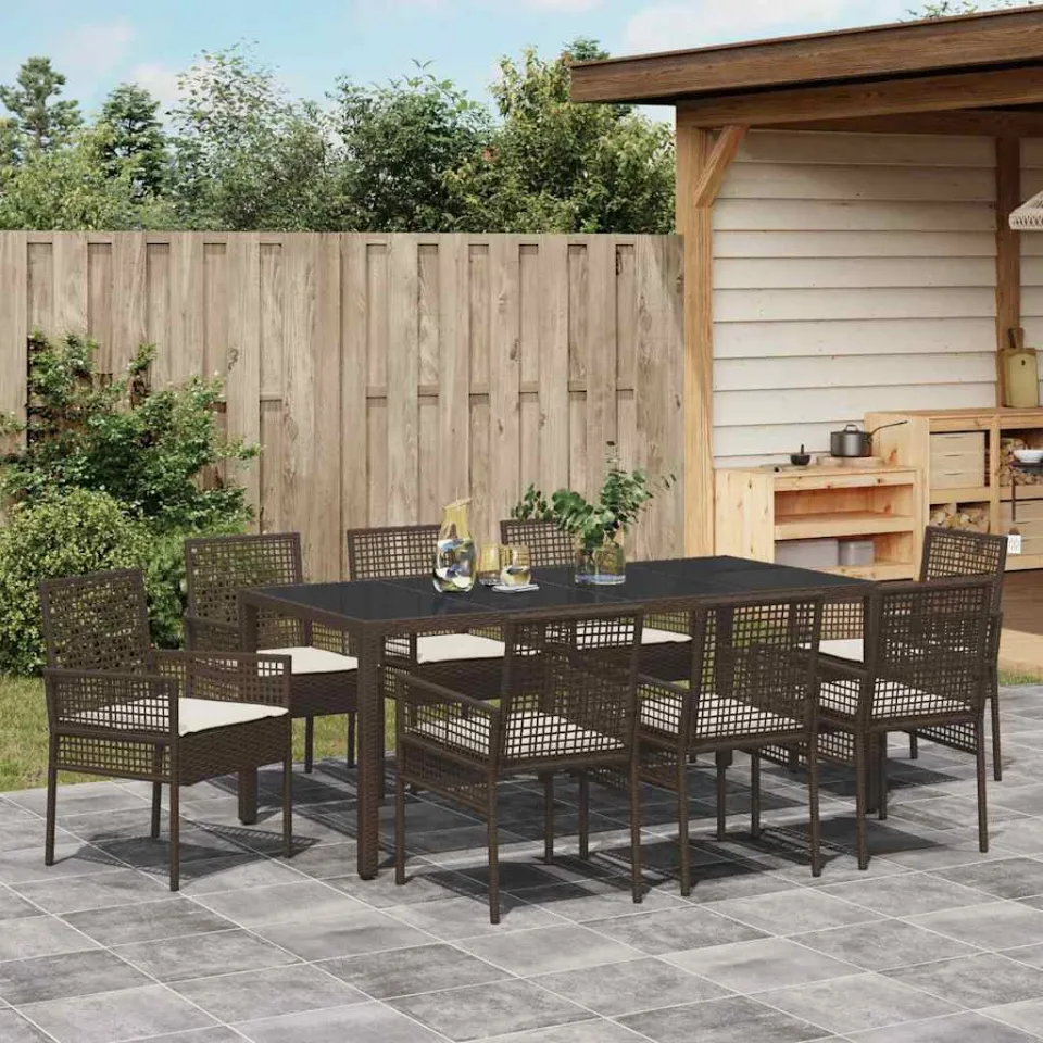 vidaXL Tuin eettafelset 9 st Bruin poly rattan, foto 3
