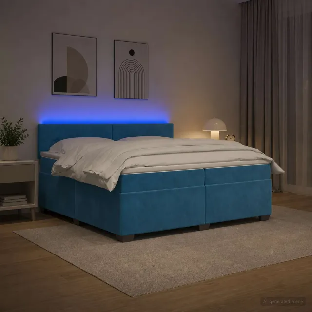 vidaXL Boxspring Bed met Matras en LED Blauw 200 x 200 cm fluweel