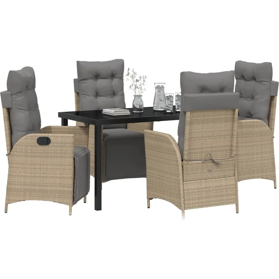 vidaXL Tuin eettafelset 5 st Beige poly rattan, foto 2