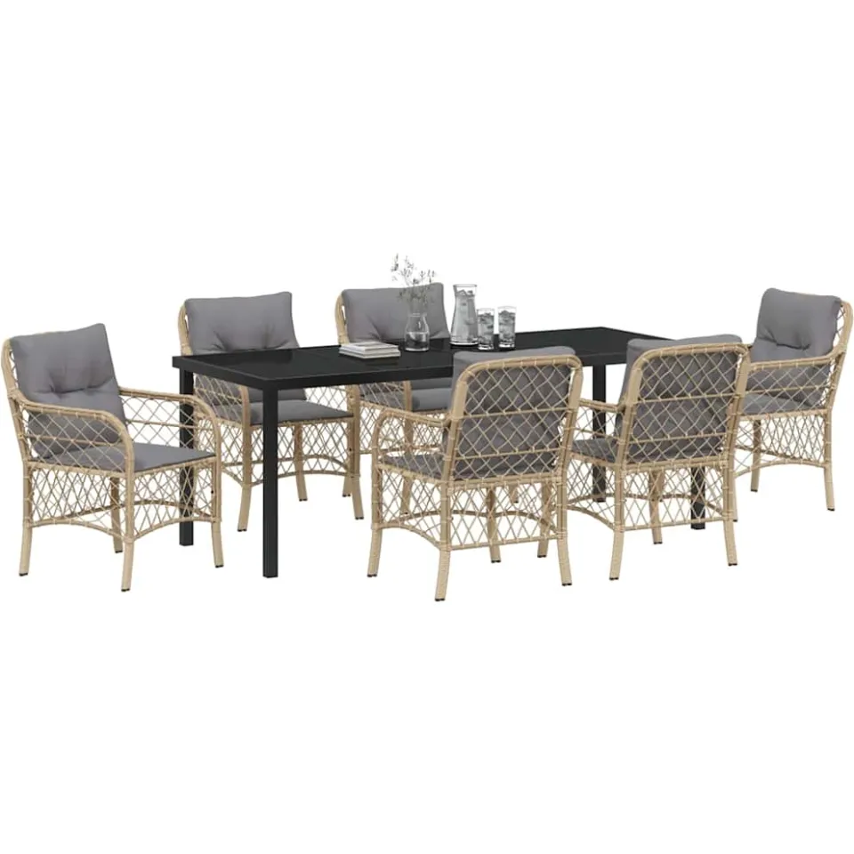 vidaXL Tuin eettafelset 7 st Beige poly rattan