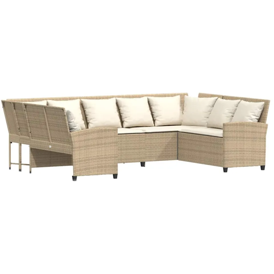 vidaXL Tuinbank met kussens poly rattan beige