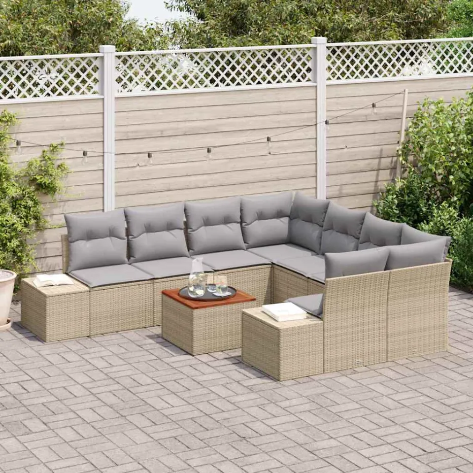 vidaXL Tuinbankenset 9 st Beige en Licht Grijs poly rattan, foto 2