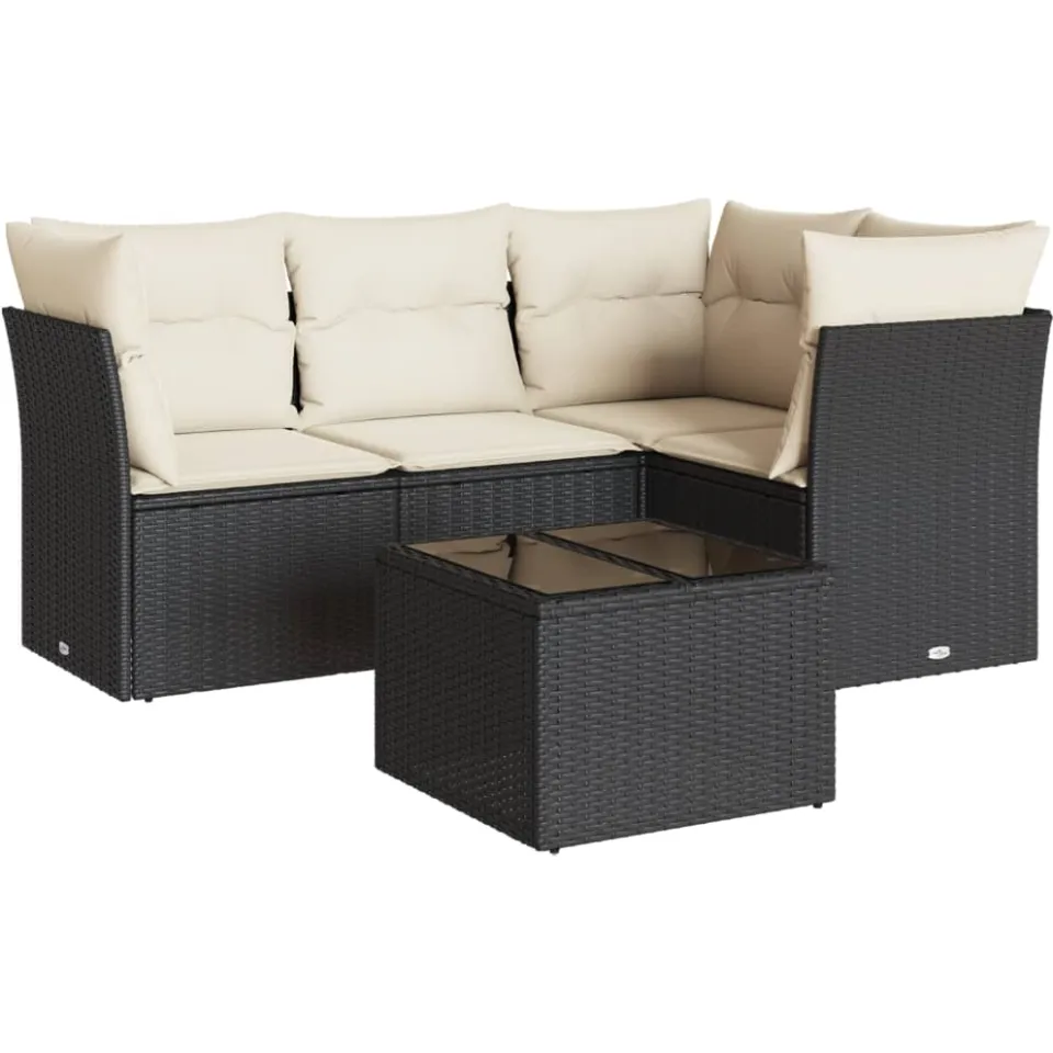 vidaXL 5-delige Loungeset met kussens poly rattan zwart