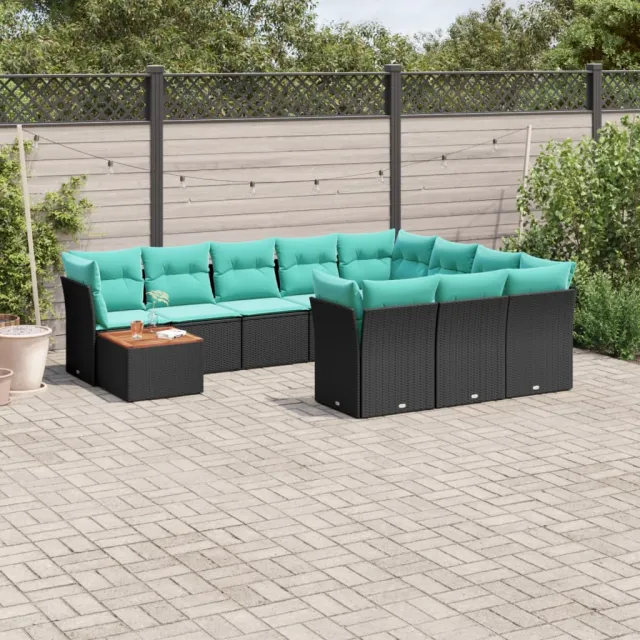 vidaXL 11-delige Loungeset met kussens poly rattan zwart, foto 2