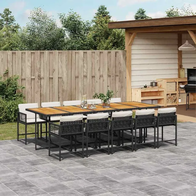 vidaXL 11-delige Tuinset met kussens poly rattan zwart, foto 2