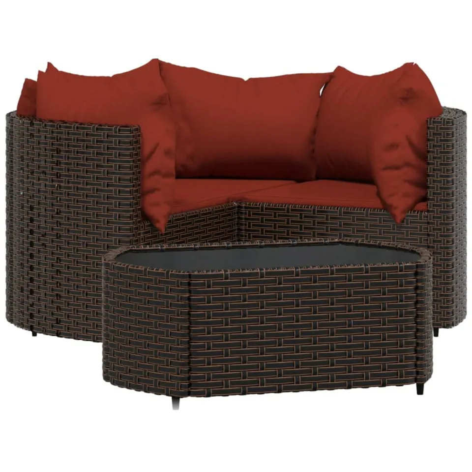vidaXL 4-delige Loungeset met kussens poly rattan bruin, foto 3