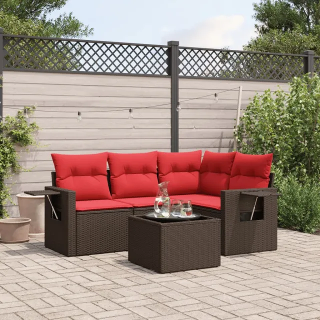 vidaXL 5-delige tuinbankset met kussens, bruin polyrotan, foto 2