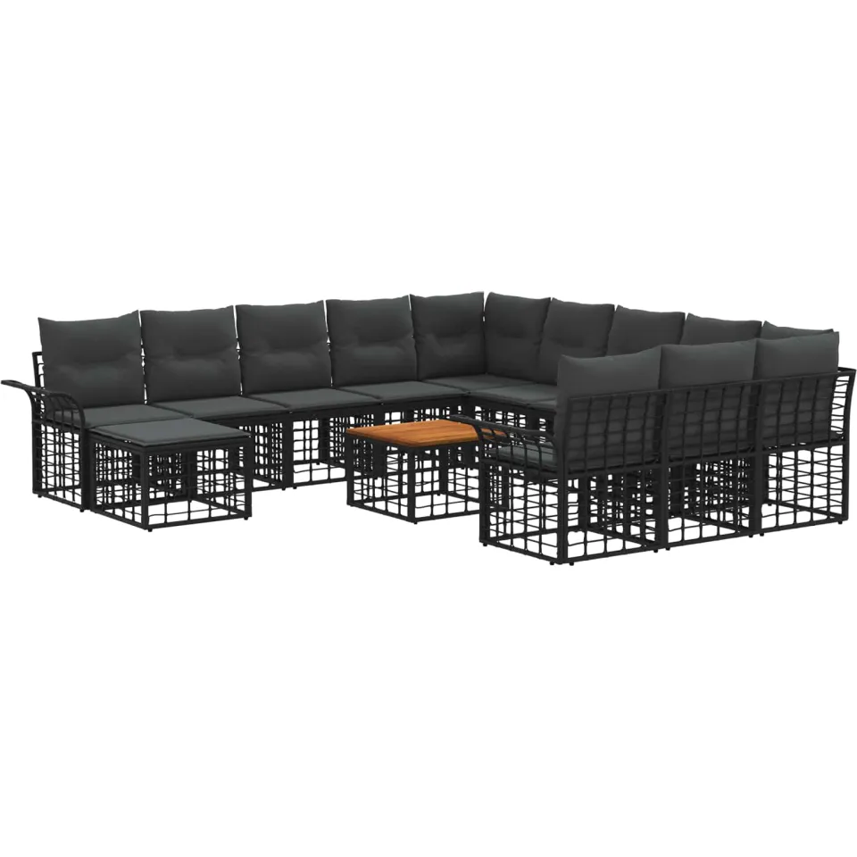 vidaXL Tuin loungeset 13-delig Zwart en Donkergrijs polyrattan, foto 3