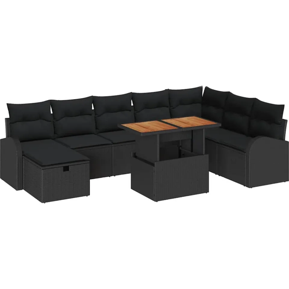 vidaXL Tuin Sofa Set 9 st Zwart poly rattan