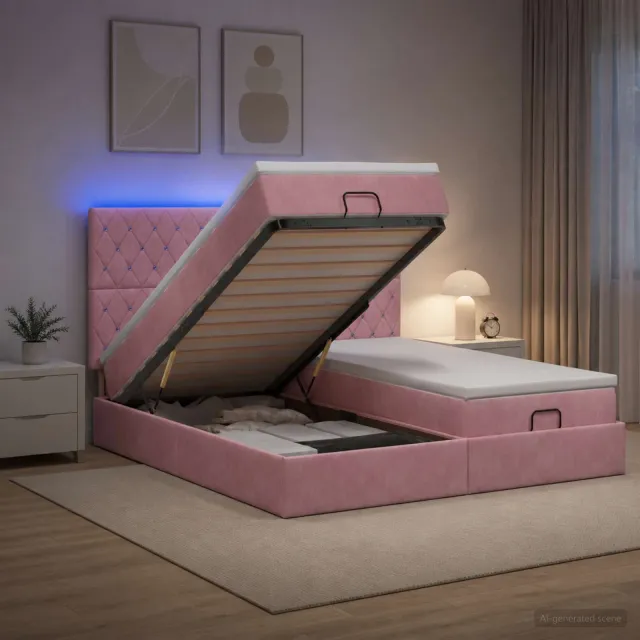 vidaXL Ottoman Bed met Matrassen en LED Roze 160 x 200 cm fluweel