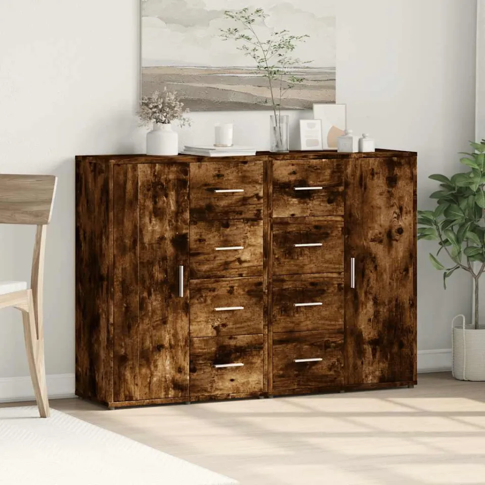 vidaXL Dressoirs 2 st 60x31x84 cm bewerkt hout gerookt eikenkleurig, foto 3