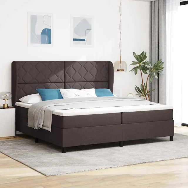 vidaXL Boxspring bed met hoofdeinde Donkerbruin 200 x 200 cm Stof