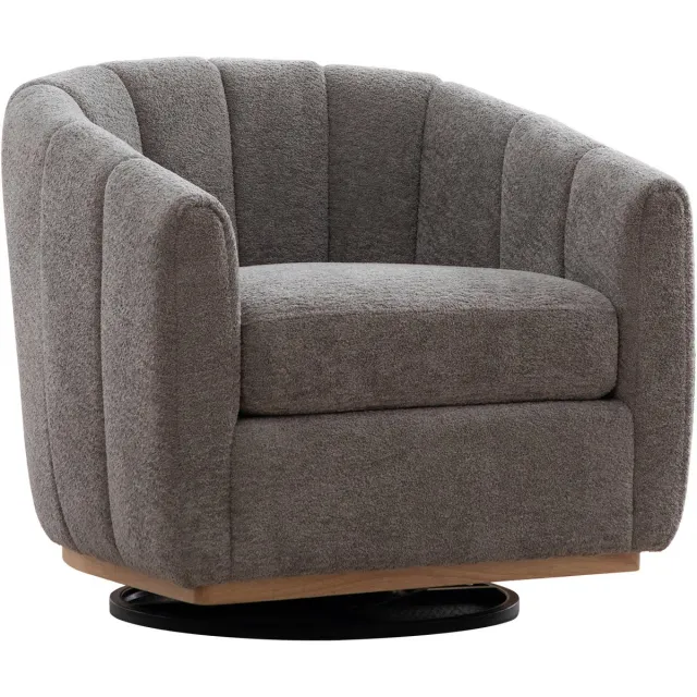 MUVANO Grijze chenille draaistoel - Pompoenvormige kuipstoel - Moderne accentstoel - 81x73x75,5 cm - 360° Draaibaar - Woonkamer Grijs