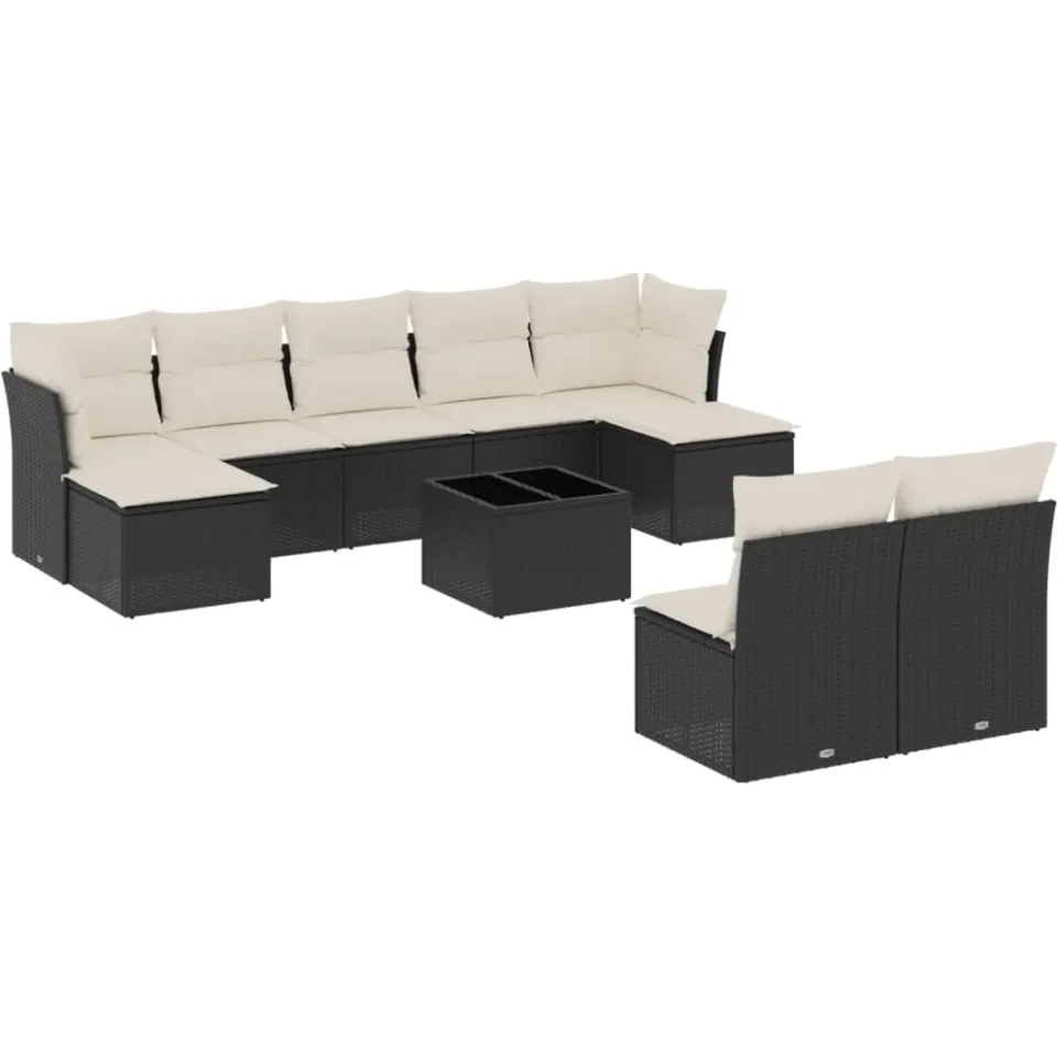 vidaXL 10-delige Loungeset met kussens poly rattan zwart, foto 3