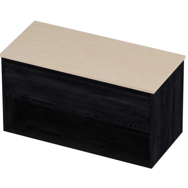 Proline Deck Badmeubelset Hardsteen Met Schap 100x46x55 cm Sand Stone Black Oak Eiken