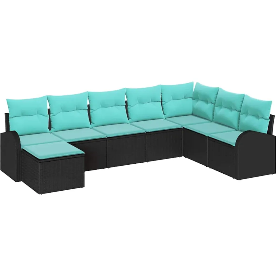 vidaXL Bankstel 8 st Zwart en Turquoise poly rattan