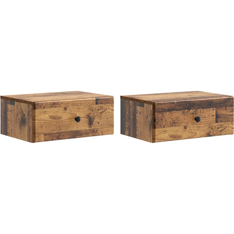 vidaXL Wandbeugel Bedkast 2 st Oud hout 49 x 34,5 x 20 cm Bewerkt hout bruin, foto 3