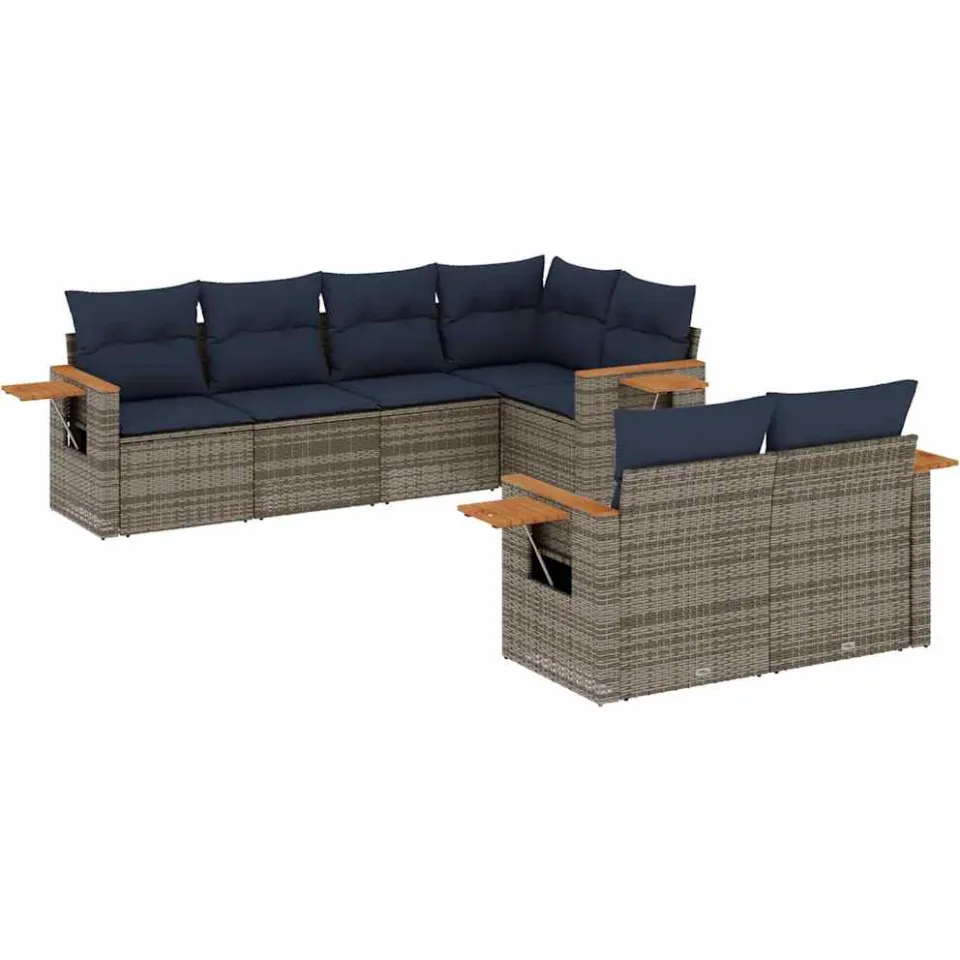 vidaXL 7-delige Loungeset met kussens poly rattan grijs, foto 3