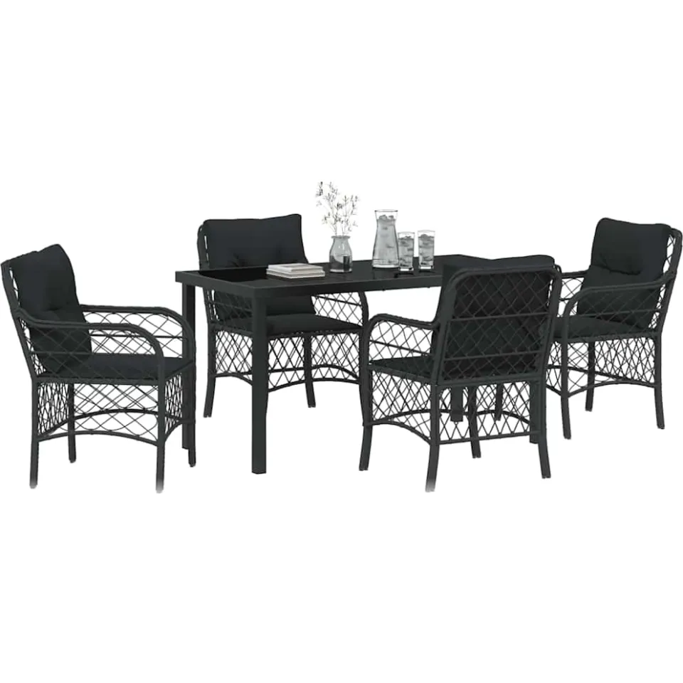 vidaXL Tuin eettafelset 5 st Zwart poly rattan, foto 2