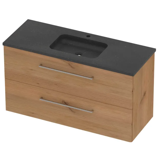 Basic-Line Rocky 46 Badmeubelset Hardsteen 1 Kraangat 120x46x62 cm Whisky Oak Blue Stone Grijs