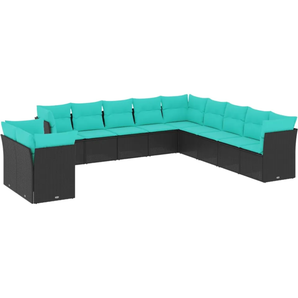 vidaXL 11-delige tuinbankset met kussens, zwart polyrotan, foto 3