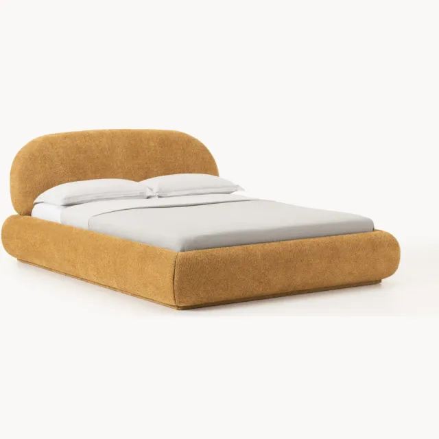 Westwing Collection Gestoffeerd bed Alba van teddy bouclé met opbergruimte Geel
