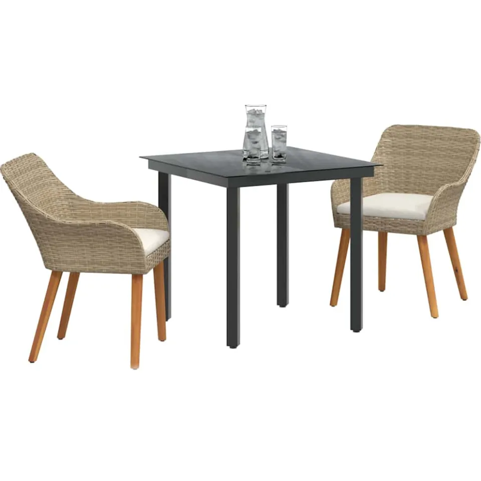 vidaXL Tuin eettafelset 3 st Beige poly rattan
