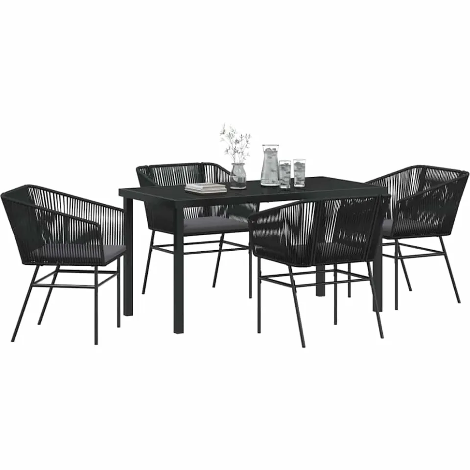 vidaXL Tuin eettafelset 5 st Zwart Gepoedercoat staal