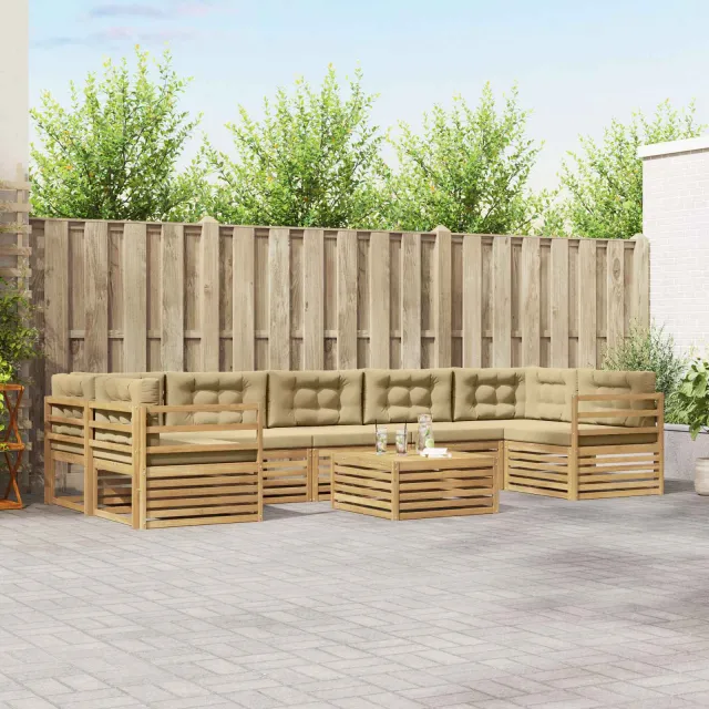 vidaXL Buiten bankenset 8 st 7-zits Wit en Beige Massief Acaciahout