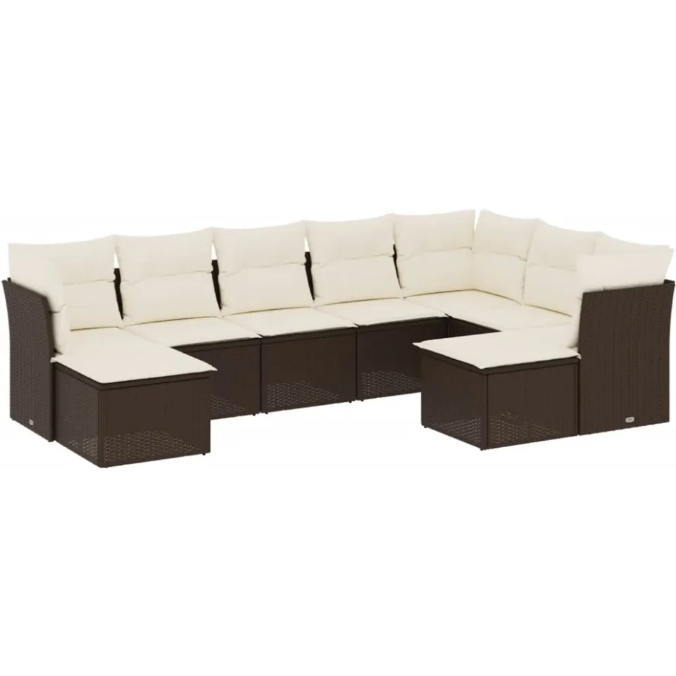 vidaXL 9-delige Loungeset met kussens poly rattan bruin, foto 3