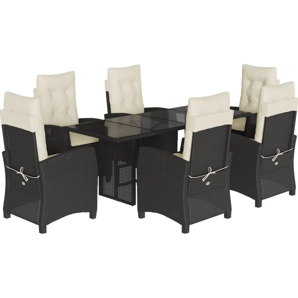 vidaXL 7-delige Tuinset met kussens poly rattan zwart