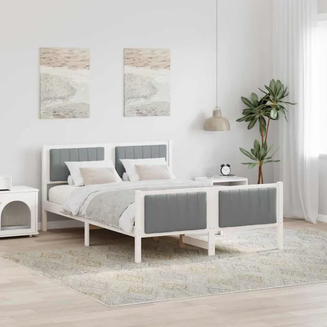 vidaXL Bedframe Wit en lichtgrijs 135 x 190 cm Massief grenenhout