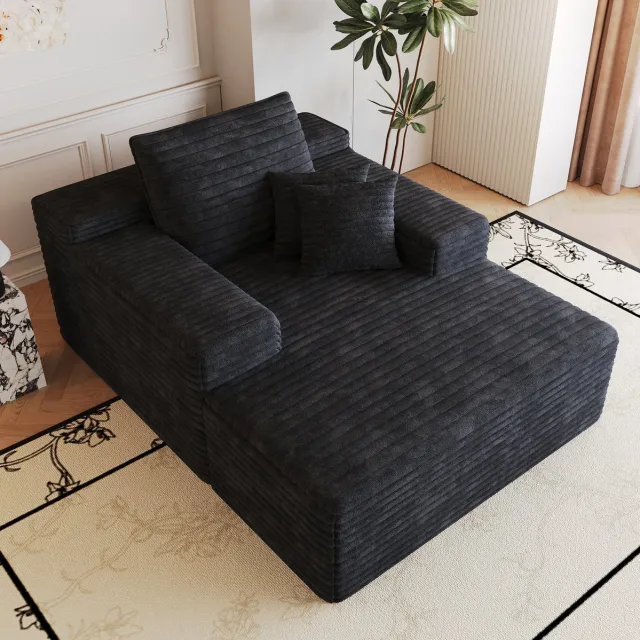 MODENUIT Chaise Longue 115 x 159 Cm - Ribstof - 1-Zits Met Armleuning - Voor Woonkamer En Slaapkamer - Zwart