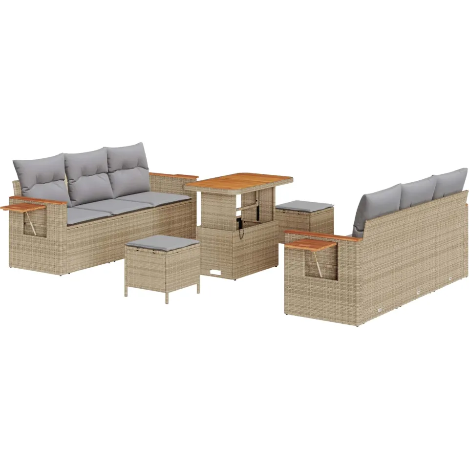 vidaXL Tuinbankenset 9 st Beige poly rattan, foto 3