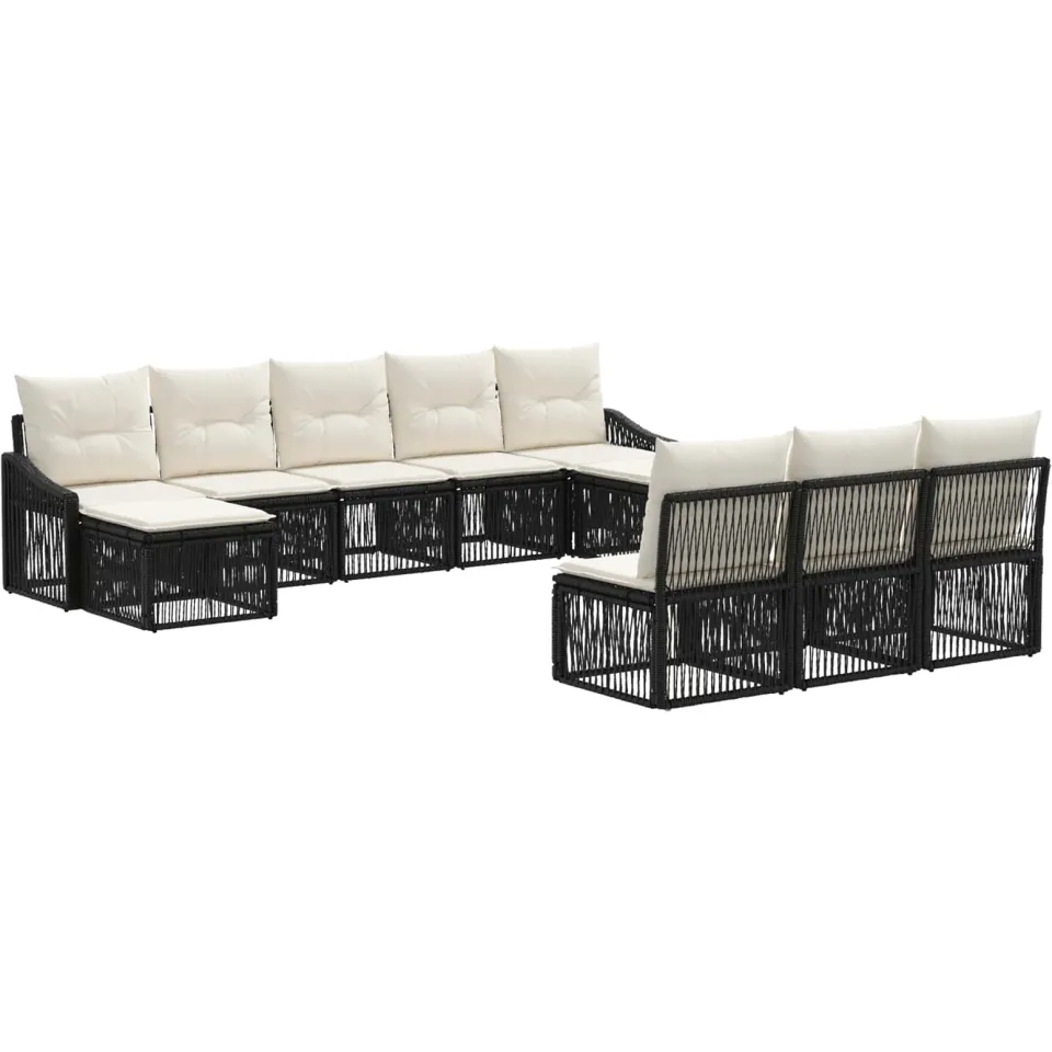 vidaXL Tuinbankenset 10 st 10-zits Zwart poly rattan, foto 3