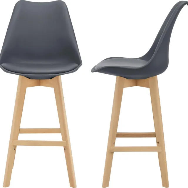 en.casa Barkruk set van 2 kunstleer en beuken 105x48x58 cm grijs