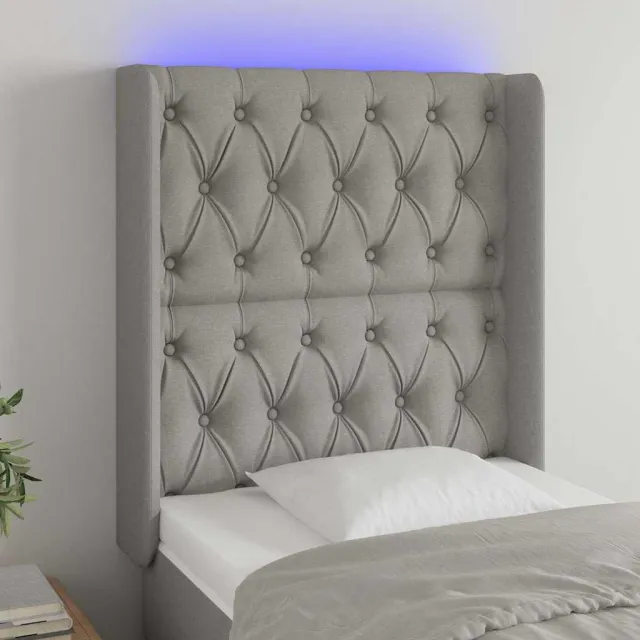 vidaXL Hoofdbord LED 83x16x118/128 cm stof lichtgrijs grijs
