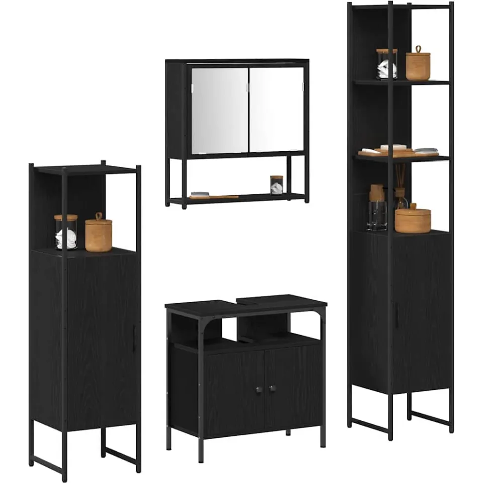 vidaXL Badkamermeubelset 4 st Zwart Eiken 33 x 33 x 185,5 cm