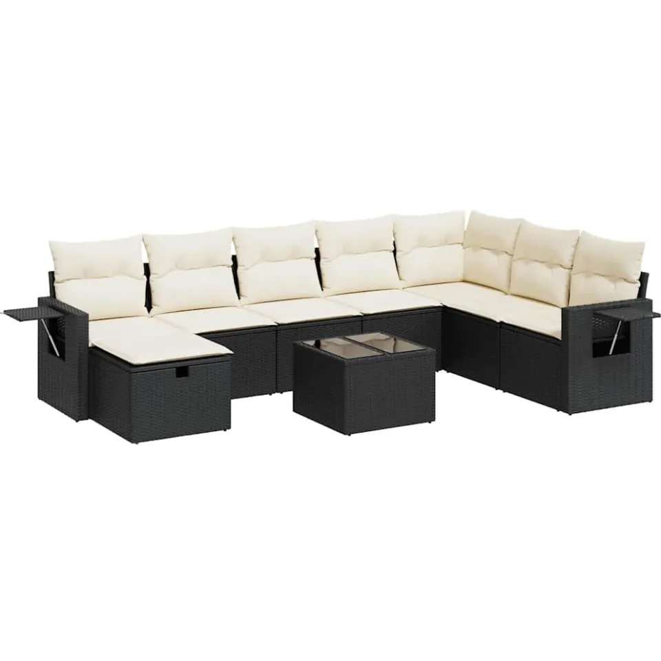 vidaXL 9-delige Loungeset met kussens poly rattan zwart, foto 3