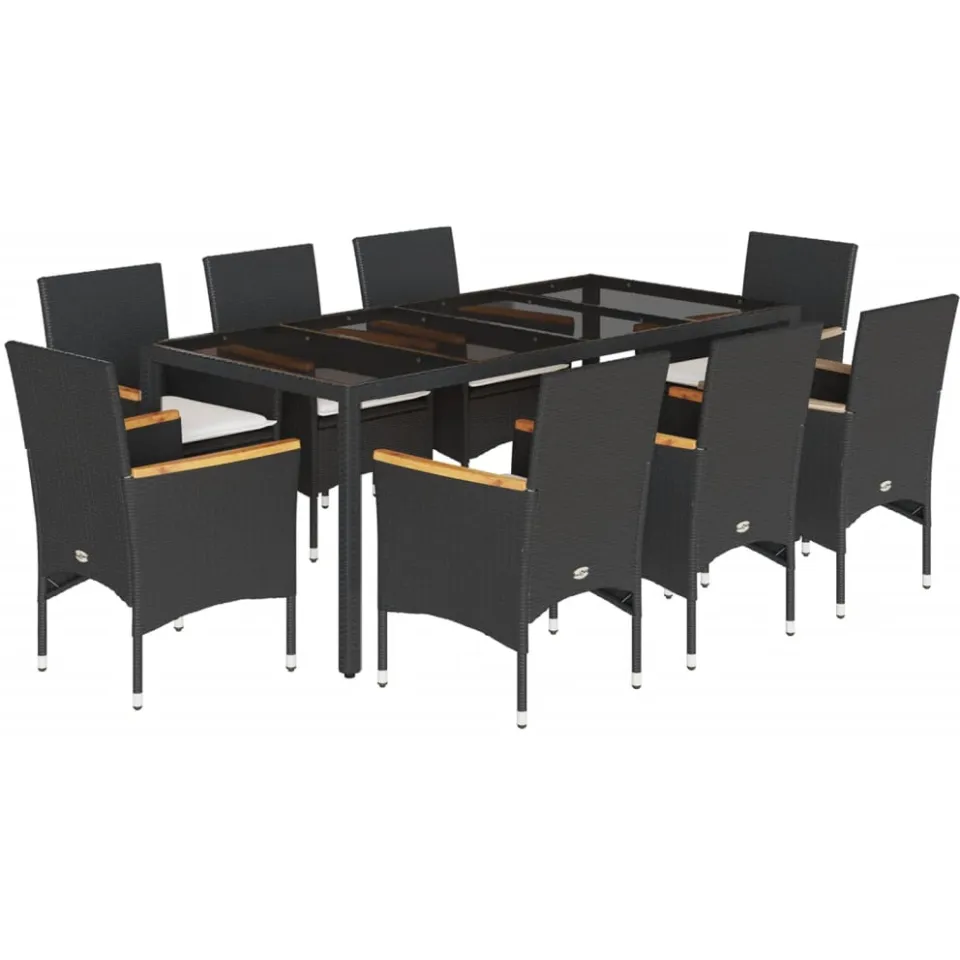 vidaXL 9-delige Tuinset met kussens poly rattan en glas zwart, foto 3