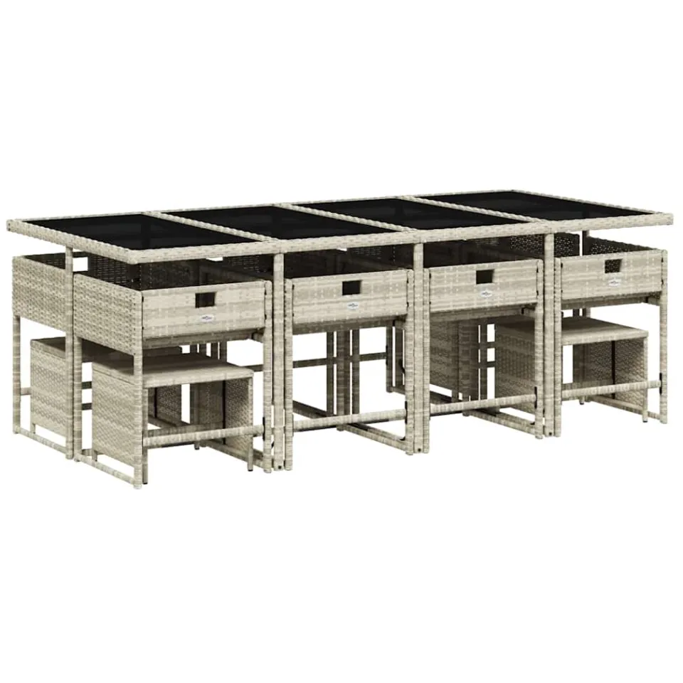vidaXL 13-delige Tuinset met kussens poly rattan lichtgrijs