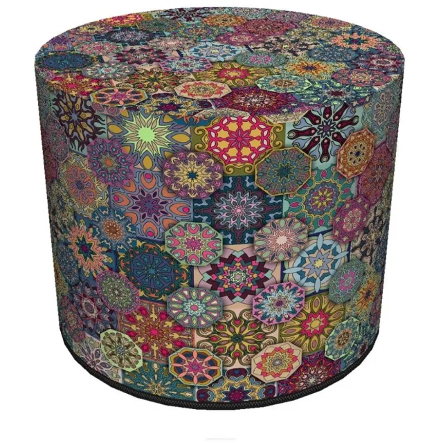 Famanu Ronde poef voor balkon en tuin, weerbestendig, 40 x 40 cm, met afneembare en wasbare overtrek, ideaal voor binnen en buiten gebruik Zwart