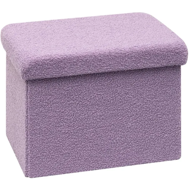 Famanu Poef met opbergruimte, opvouwbare zitbank, fleece voetenbank, paars, 42 x 32 x 32 cm, multifunctioneel