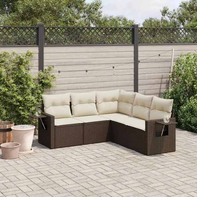 vidaXL 5-delige Loungeset met kussens poly rattan bruin, foto 2