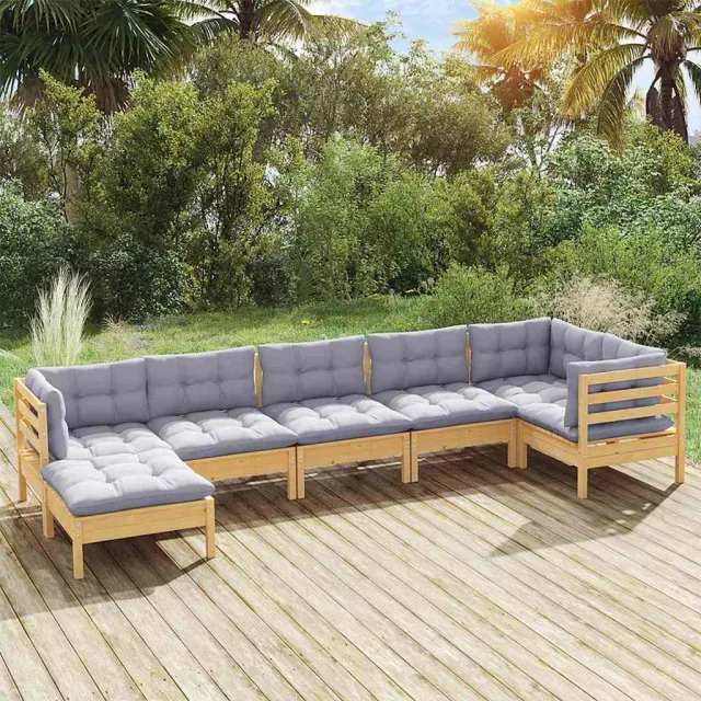 vidaXL 7-delige Loungeset met grijze kussens massief grenenhout grijs, foto 2