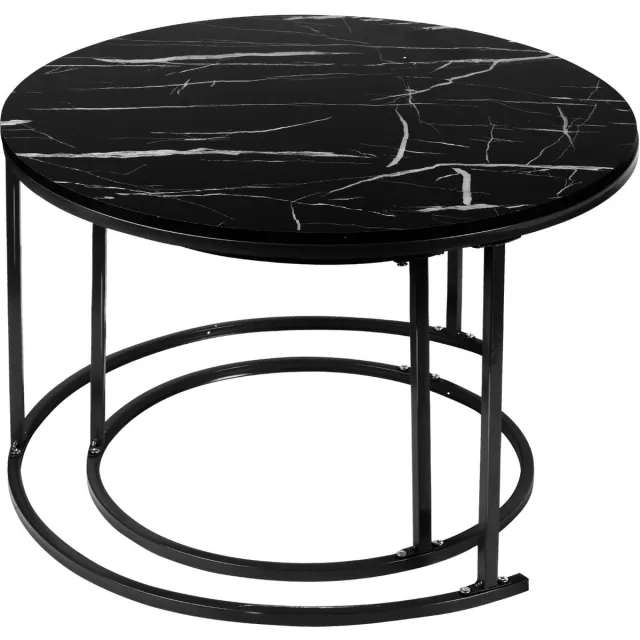 PIPIPOXER Salontafel Set Rond - Tafelset - Grote Tafel 70*45cm, Kleine Tafel 50*38cm -Licht hout