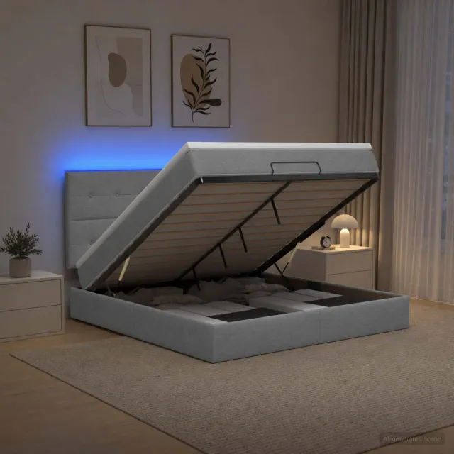 vidaXL Ottoman Bed met Matrassen en LED Lichtgrijs 140 x 190 cm Stof