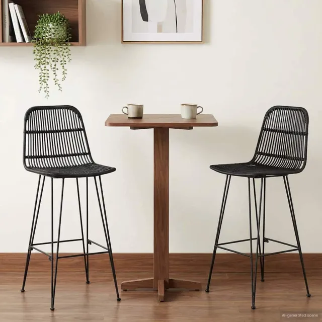 vidaXL Barkruk 2 st Zwart 44 x 55 x 109 cm Rattan en staal, foto 2