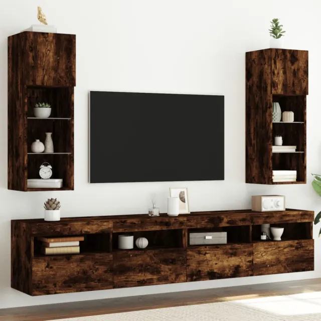 vidaXL Tv-meubels met LED-verlichting 2 st 30,5x30x90 cm gerookt eiken Bruin