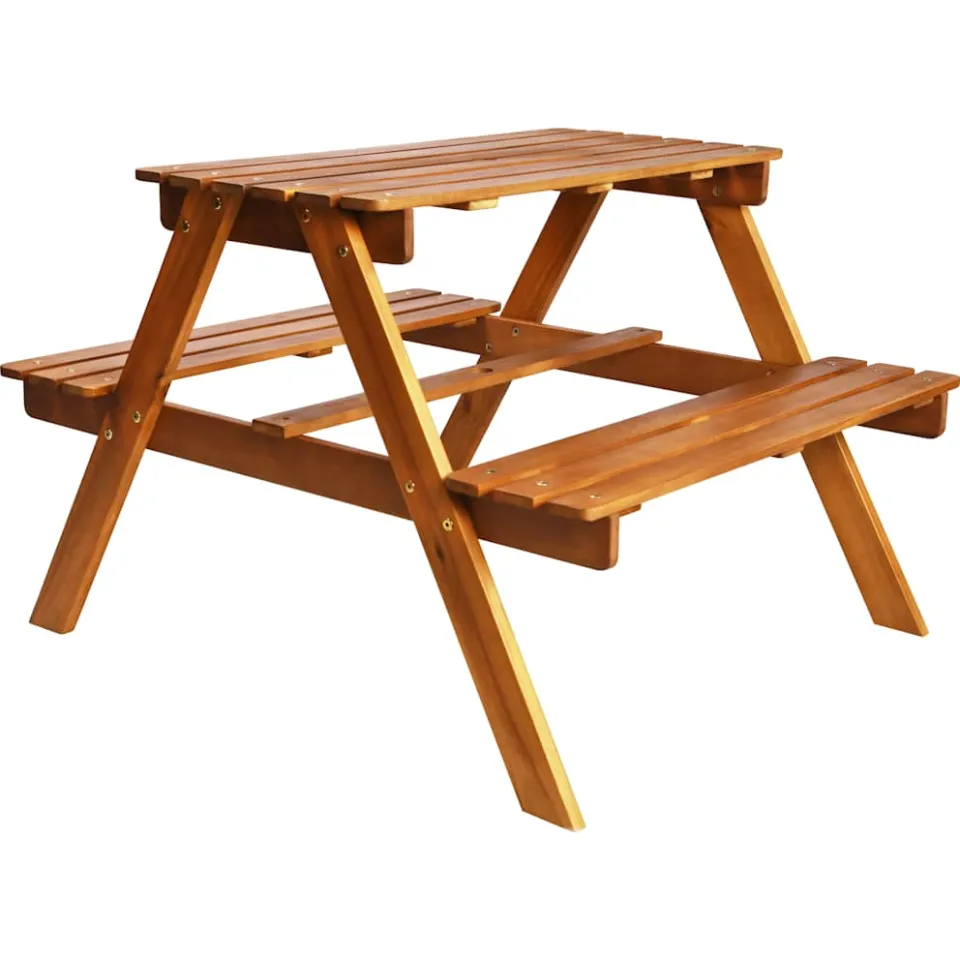 vidaXL Kinderpicknicktafel met parasol 79x90x60 cm massief acaciahout bruin, foto 4